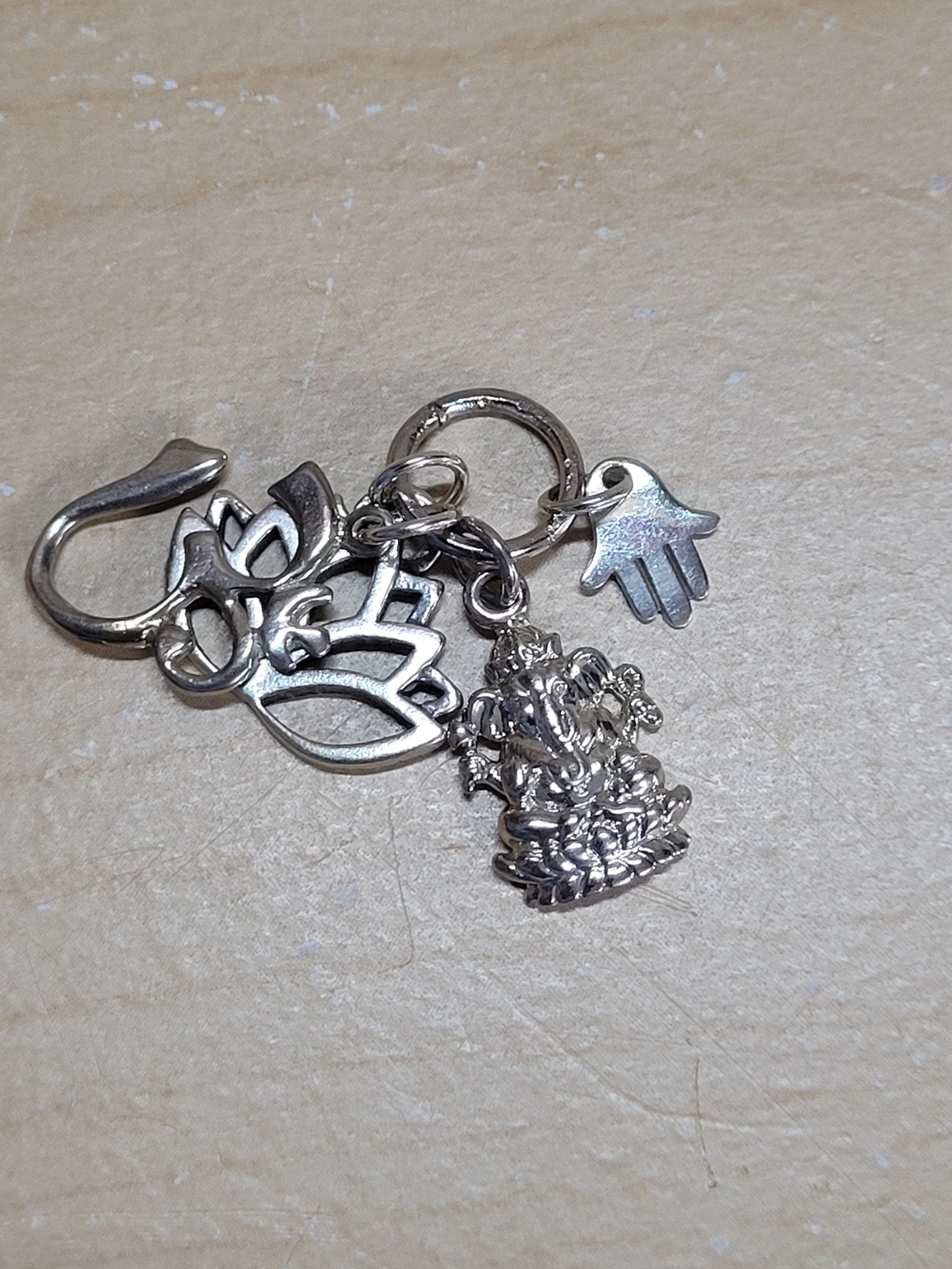 Sterling Silver/AlloyLotus Hamsa OM Ganapati Charm Cluster NWT